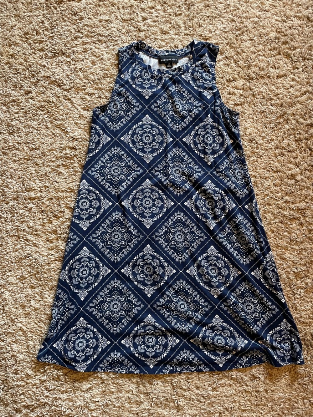 Fortune + Ivy Navy Blue Printed Sleeveless A-Line Dress